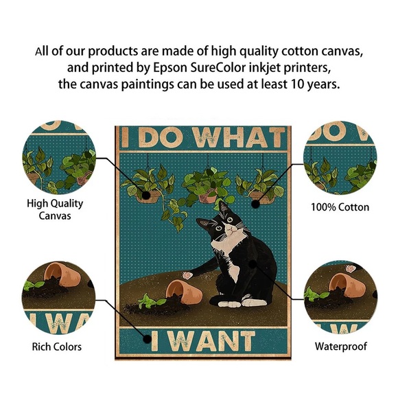 Vintage Cartoon Cute Cat Posters Canvas Paint Wall - Picture 10 of 16